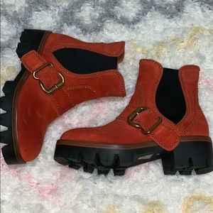 Free People Orange Suede Booties